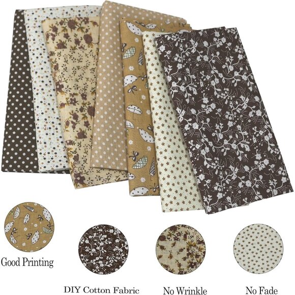7PCS/lot Coffee Series Floral Cotton Fabric Quilting Patchwork Fabric Fat Quarte - Picture 6 of 7